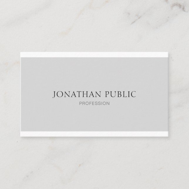Trendy Modern Simple Elegant Gray White Design Business Card (Front)