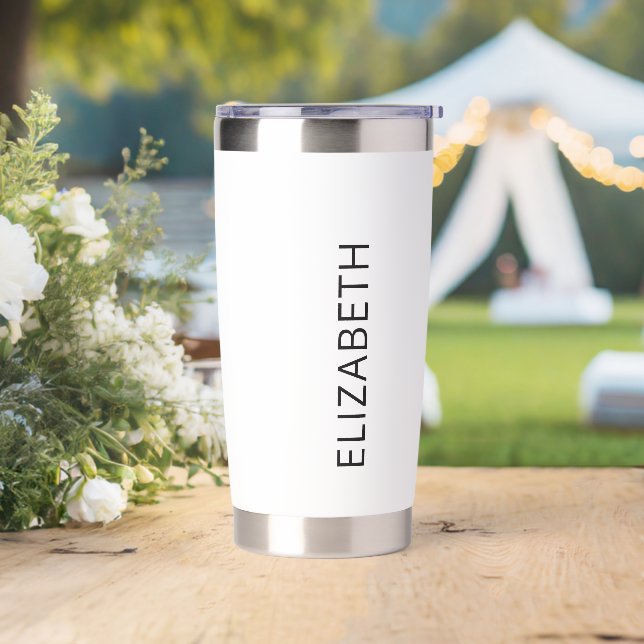 Trendy Modern Simple Name Black White Coffee Insulated Tumbler (Wedding)