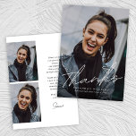 Trendy Modern Simple Script Three Photo Graduation Thank You Card<br><div class="desc">Trendy Modern Simple Script Three Photo Graduation Thank You Card features one photo on the front and two photos on the back along with your thank you note. You can leave the back blank if you prefer room to hand write your note.</div>