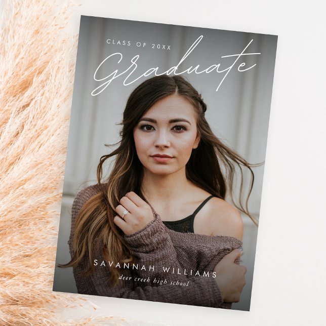 Trendy Modern Simple Script Two Photo Graduation Announcement (Creator Uploaded)