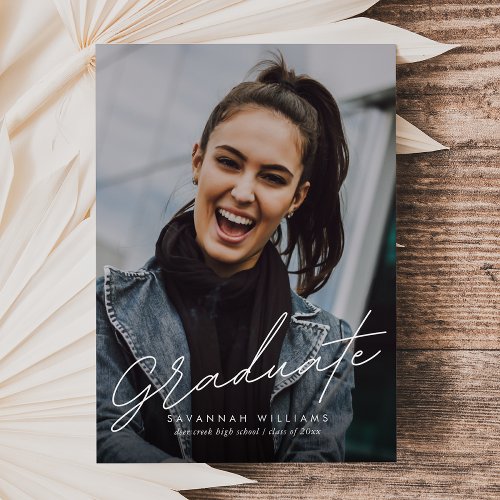 Trendy Modern Simple Script Two Photo Graduation  Announcement