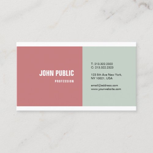 Trendy Modern Simple Template Elegant Colors Business Card