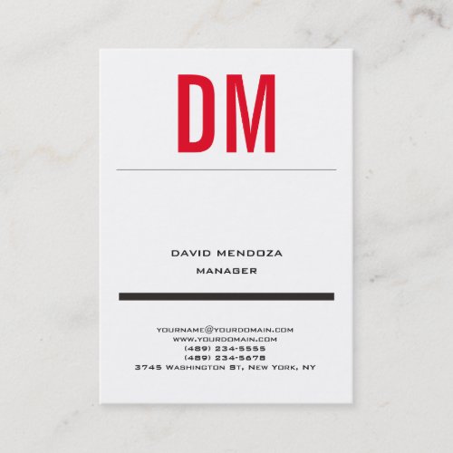 Trendy modern simple white red monogram business card
