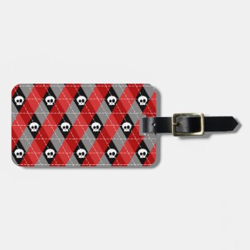 Trendy Modern Skull Argyle Pattern Luggage Tag by timelesscreations at Zazzle