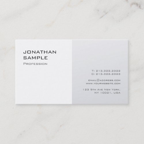 Trendy Modern Sleek Design Silver White Plain Business Card