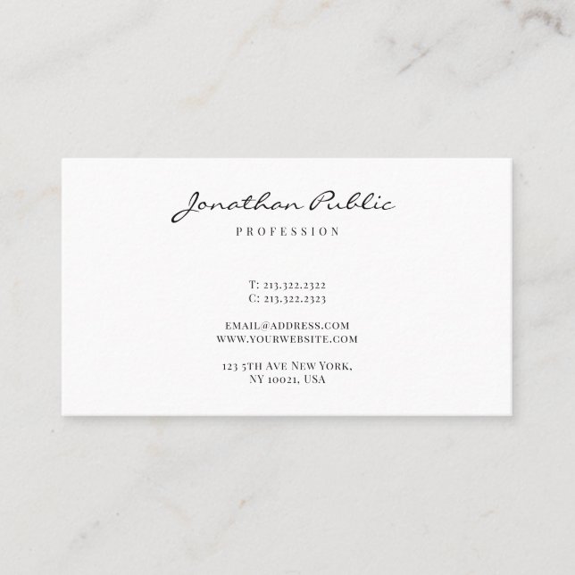 Trendy Modern Sleek Minimalist Template Script Business Card (Front)