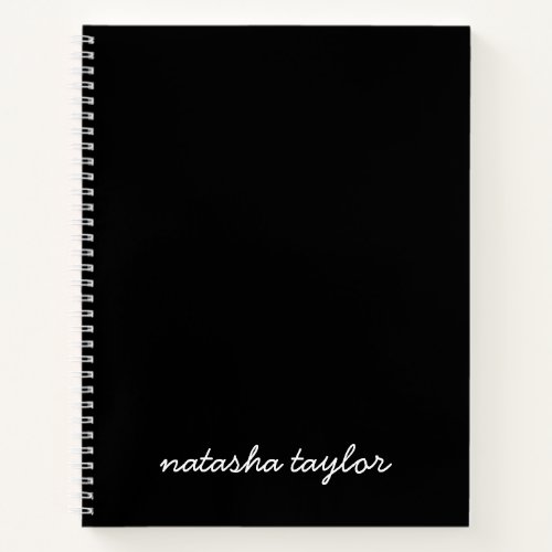 Trendy Modern Solid Black Script Monogram Name Notebook