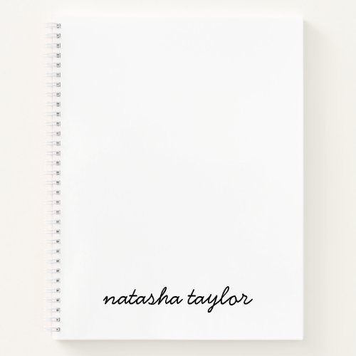 Trendy Modern Solid White Script Monogram Name Notebook