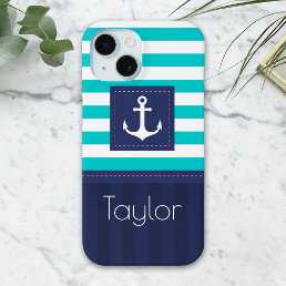 Trendy Modern Striped Nautical Design Custom Case- iPhone 15 Case