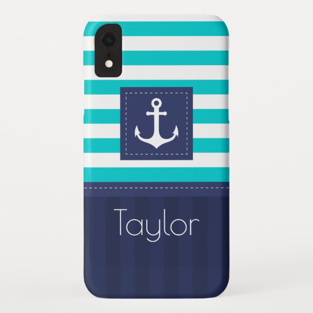 Trendy Modern Striped Nautical Design Custom Case-Mate iPhone Case (Back)