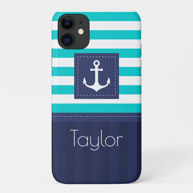 Trendy Modern Striped Nautical Design Custom Case-Mate iPhone Case (Back)
