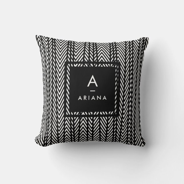 Trendy Modern Stripped Monogrammed Pillow (Front)