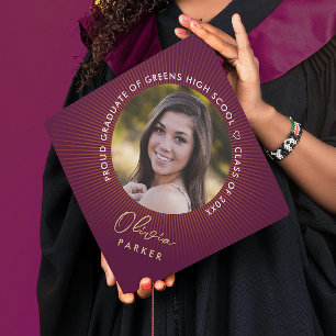 Trendy Modern Stylish Burgundy Photo Class Of Graduation Cap Topper