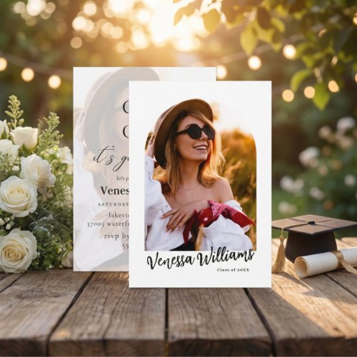 Trendy modern stylish casual photo graduation invitation