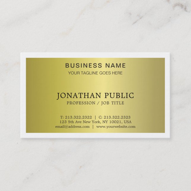 Trendy Modern Stylish Glamour Gold Look Plain Luxe Business Card (Front)