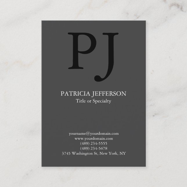 Trendy modern stylish gray black monogram business card (Front)