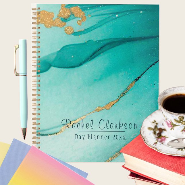 Trendy Modern Teal And Gold Marbled Day Planner (Creator Uploaded)