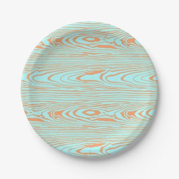 Trendy Modern Teal Orange Wood Grain Pattern Paper Plates by pink_water at Zazzle