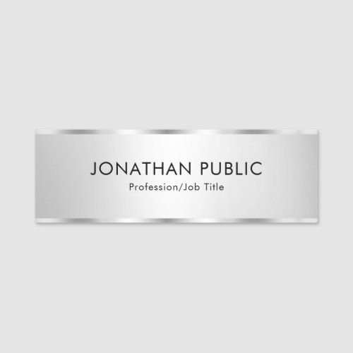 Trendy Modern Template Faux Silver Customizable Name Tag
