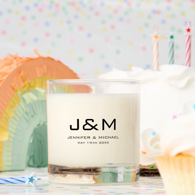 Trendy Modern Template Wedding Couple Monogram Scented Candle (Birthday)