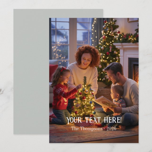 Trendy Modern Typography Family Christmas Photo Holiday Card (Front/Back)