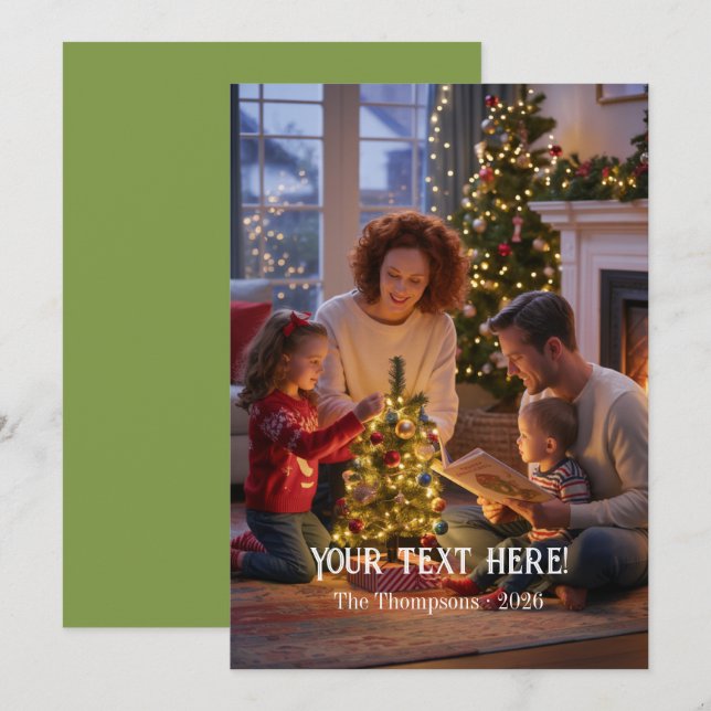 Trendy Modern Typography Family Christmas Photo Holiday Card (Front/Back)