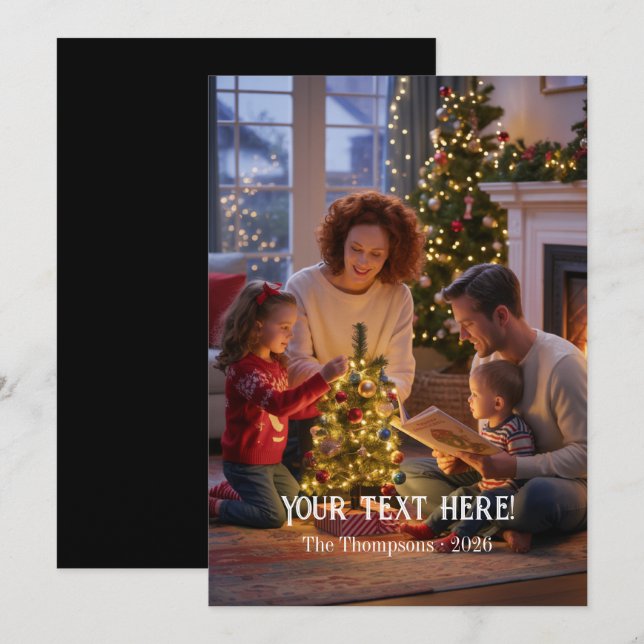 Trendy Modern Typography Family Christmas Photo Holiday Card (Front/Back)