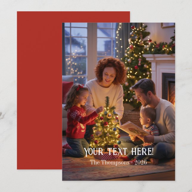 Trendy Modern Typography Family Christmas Photo Holiday Card (Front/Back)