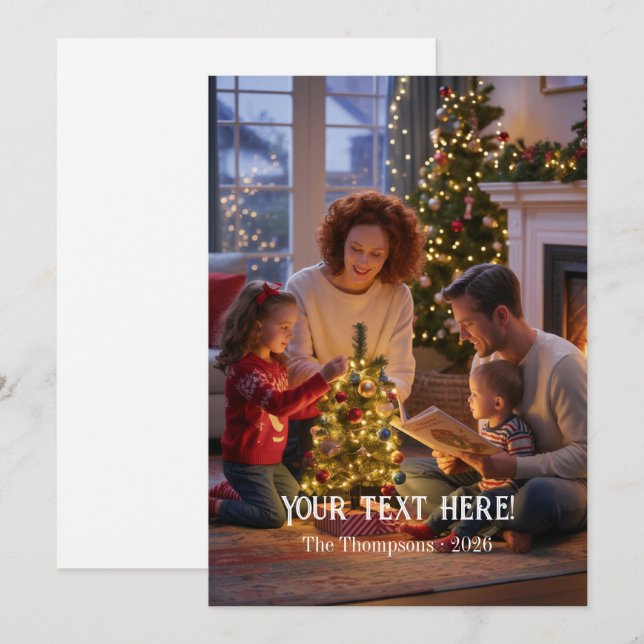 Trendy Modern Typography Family Christmas Photo Holiday Card (Front/Back)