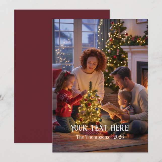 Trendy Modern Typography Family Christmas Photo Holiday Card (Front/Back)