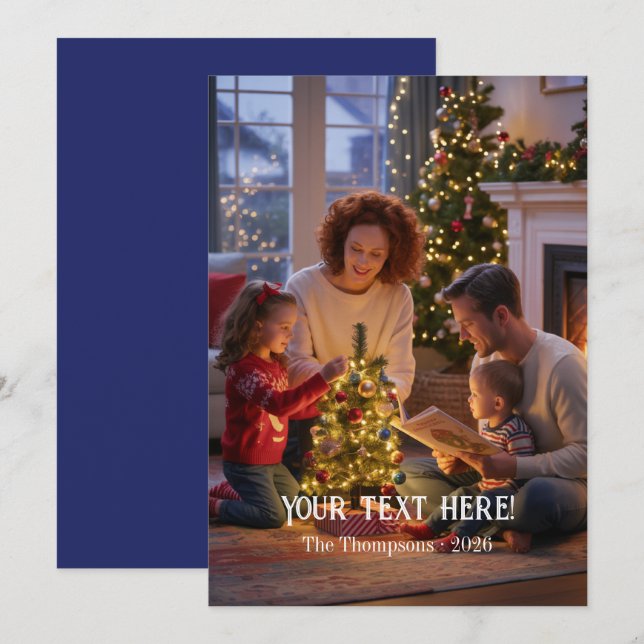 Trendy Modern Typography Family Christmas Photo Holiday Card (Front/Back)