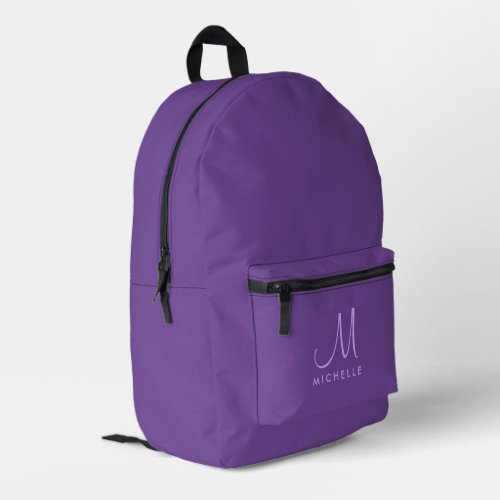 Trendy Modern Typography Monogram Name Purple Printed Backpack