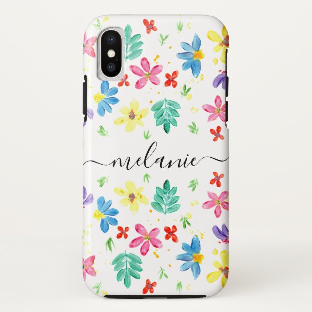 Trendy Modern Watercolor Floral Apple iPhone Cases (Back)