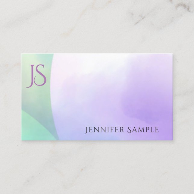 Trendy Modern Watercolor Monogram Simple Template Business Card (Front)