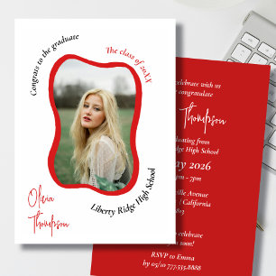 Trendy modern wavy photo graduation Invitation