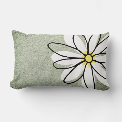 Trendy Modern White Doodle Daisy Grey Lumbar Pillow