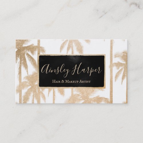 Trendy Modern White Gold Palm Trees  Professional Business Card