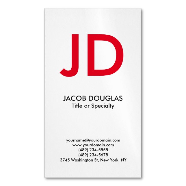 Trendy modern white grey bold monogram business card magnet (Front Vertical)