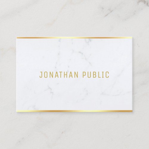 Trendy Modern White Marble Gold Text Template Chic Business Card