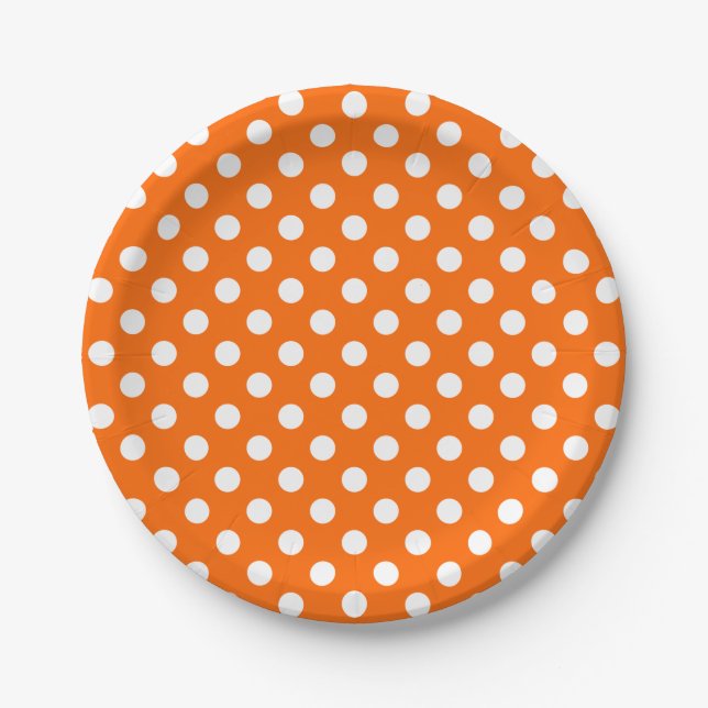 Trendy Modern White Polka Dots on Orange Paper Plates (Front)