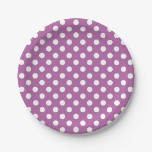 Trendy Modern White Polka Dots on Radiant Orchid Paper Plates