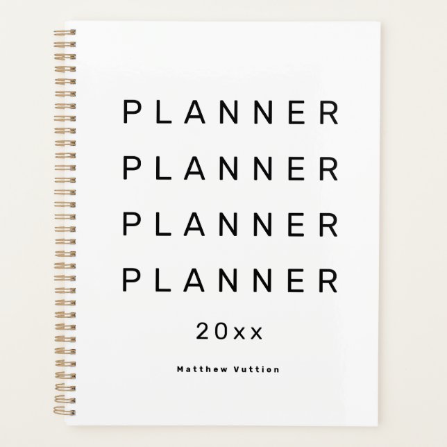 Trendy Modern White Weekly Dated Planner (Front)