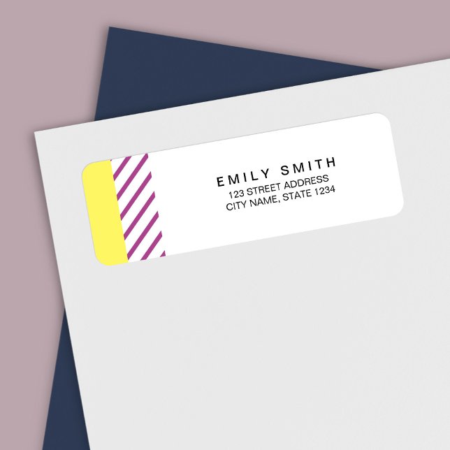 Trendy Modern Yellow and Purple Stripes Address Label (Creator Uploaded)