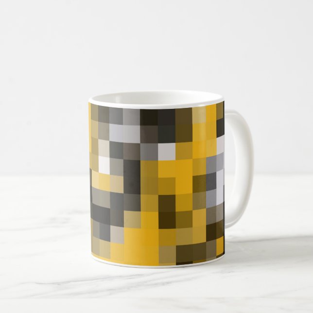 Trendy Modern Yellow Black Mosaic Pattern Coffee Mug (Front Right)