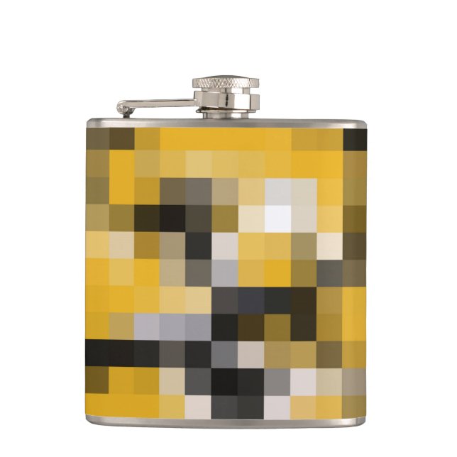 Trendy Modern Yellow Black Mosaic Pattern Flask (Front)