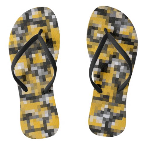 Trendy Modern Yellow Black Mosaic Pattern Flip Flops
