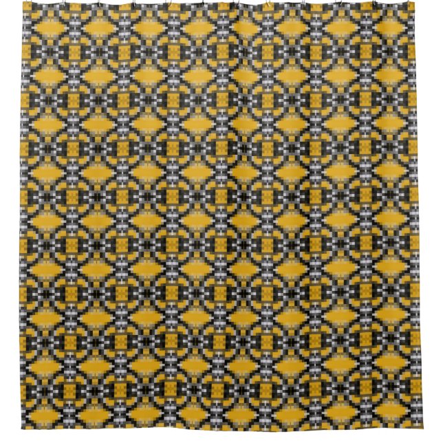 Trendy Modern Yellow Black Mosaic Pattern Shower Curtain (Front)