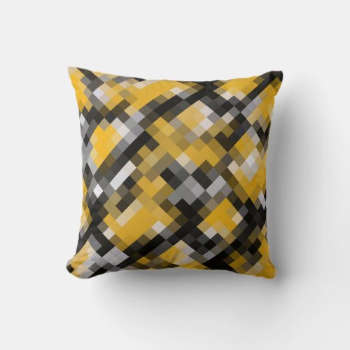 Trendy Modern Yellow Black Mosaic Pattern Throw Pillow