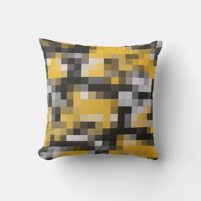 Trendy Modern Yellow Black Mosaic Pattern Throw Pillow (Front)
