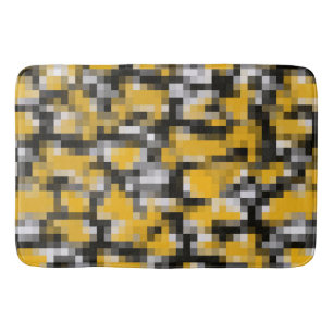 Trendy Modern Yellow Black White Mosaic Pattern Bathroom Mat